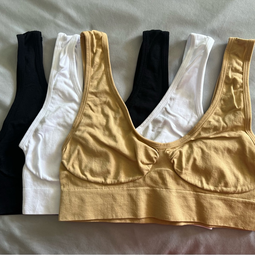 Women's Stretch Casual Wireless Bra Set- Black, White, and Beige